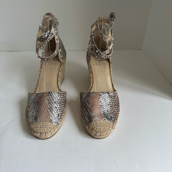Vince Camuto Vanissa Snake spring Leather Espadrille Wedges Size 8